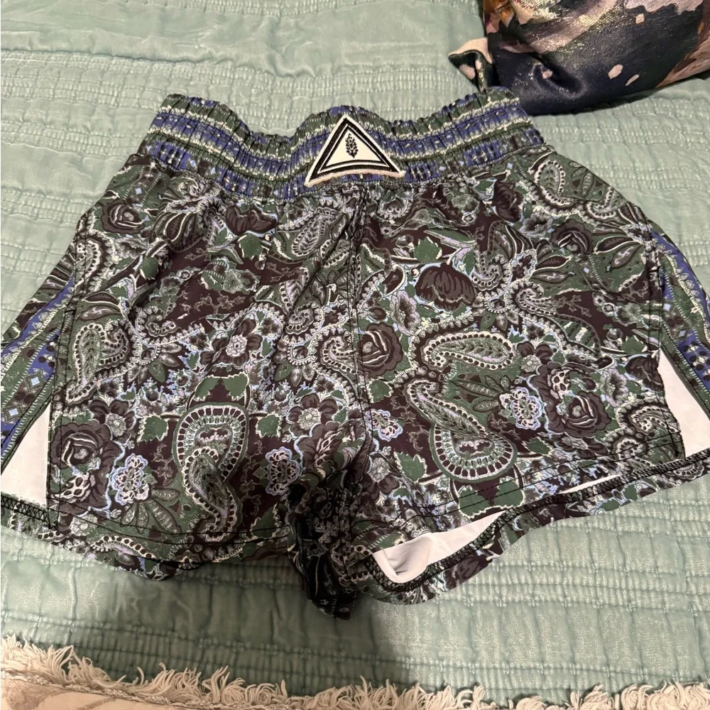 FP Movement by Free People Green Paisley Athletic Shorts